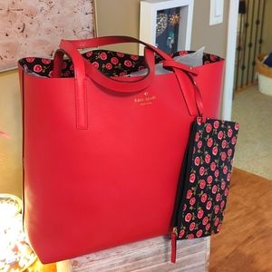 Reversible Kate Spade large leather tote red/poppy
